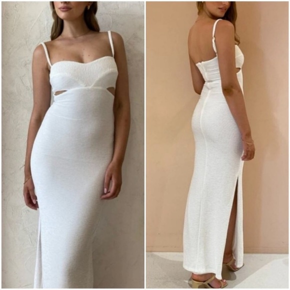 Rumer the Label REVOLVE RAE Maxi Dress Bodycon Knit Ivory White Size Large New - Picture 1 of 9
